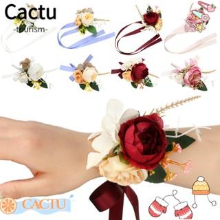 Cactu สร้อยข้อมือ ดอกไม้ประดิษฐ์ ประดับไข่มุก สําหรับเจ้าสาว เพื่อนเจ้าสาว งานพรอม งานแต่งงาน ปาร์ตี้ เต้นรํา