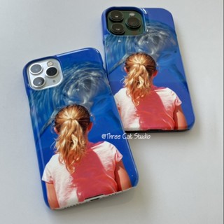 เคสโทรศัพท์มือถือ PC แข็ง ลายโลมา เด็กผู้หญิง สีฟ้า สําหรับ 14pro 13promax 13 12 11 xsmax xr