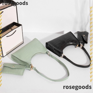 Rosegoods1 กระเป๋าถือ กระเป๋าสะพายไหล่ สะพายข้าง หนัง Pu ลายหนังจระเข้ สีพื้น ความจุสูง สไตล์มินิมอล สําหรับสตรี