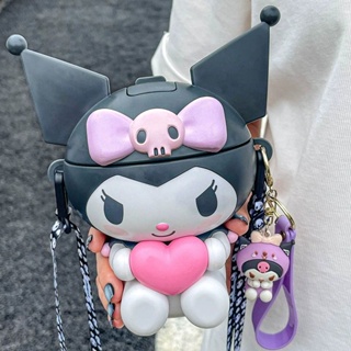 Sanrio ขวดน้ําพลาสติก แบบพกพา ลาย Kuromi เหมาะกับฤดูร้อน สําหรับเด็กผู้หญิง