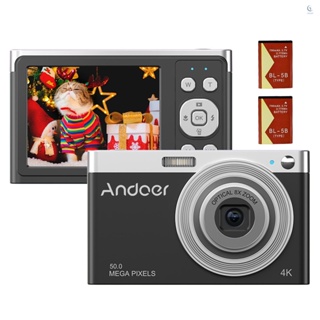 Andoer กล้องบันทึกวิดีโอดิจิทัล 4K 50MP หน้าจอ IPS 2.88 นิ้ว โฟกัสอัตโนมัติ ซูม 16X (ออปติคอล 8X และดิจิทัล 8X) กันสั่น ตรวจจับใบหน้า พร้อมแบตเตอรี่ 2 ชิ้น