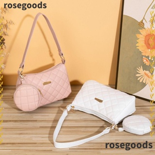 Rosegoods1 กระเป๋าสะพายไหล่ สะพายข้าง หนัง Pu ความจุสูง สีพื้น สําหรับผู้หญิง