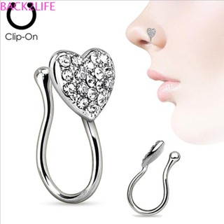 Back2life แหวนจมูกปลอมผู้ชายใหม่ปลอม Septum หัวใจรักข้ามเหล็กจมูกคลิป