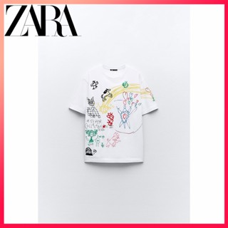 Zara ใหม่ เสื้อยืด ลายกราฟฟิตี้ สําหรับผู้หญิง