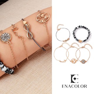 Enacolor ใหม่ สร้อยข้อมือ จี้แผนที่เต่า หัวใจ เครื่องประดับ 5 ชิ้น / ชุด