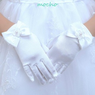 Mocho ถุงมือโบว์ ยืดหยุ่น นุ่ม เด็ก ปาร์ตี้ 1 คู่ ดอกไม้ เด็กผู้หญิง แต่งตัว อุปกรณ์เสริมย่อหน้าสั้น ๆ ถุงมือผู้หญิง