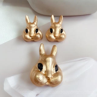 0812-QDSJ-EH New Mid-Ancient Court Vingage Exaggerated and Personalized Matte Gold Drop Glaze Brooch 925 Silver Needle Rabbit Stud Earrings Earrings HGIE