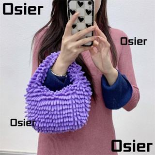 Osier1 กระเป๋าถือ แต่งขนเฟอร์เทียม แต่งซิป ทรงสี่เหลี่ยม สีแคนดี้ แฟชั่นสําหรับสตรี