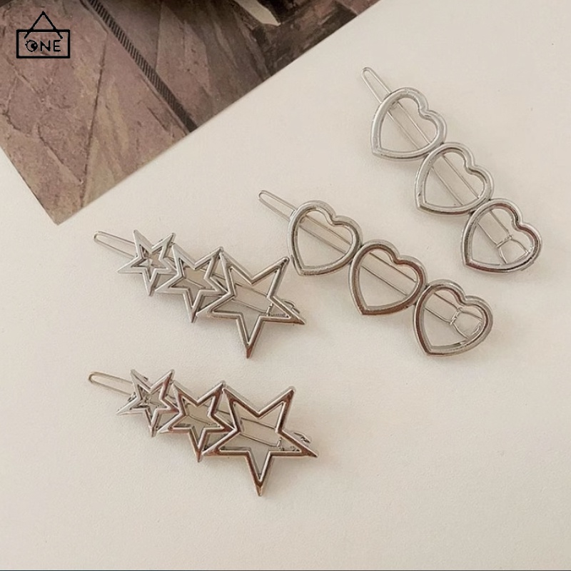 COD❤️พร้อมส่งกิ๊บติดผมสีเงินรูปดาวห้าแฉกลายหัวใจสไตล์ญี่ปุ่นน่ารักนักเรียนสำหรับผู้หญิงเครื่องประดับผม-a.one