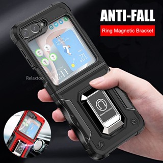 For Samsung Galaxy Z Flip5 Flip ZFlip 5 ZFlip5 5G Armor Shockproof Bumper Car Magnetic Holder Ring Camera Lens Full Protect Back Cover