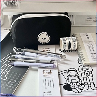 【read Stock】black Puppy Canvas Pencil Case Large Capacity Student Pen Bag Cute Stationery Bag Makeup Bag Storage Bag (twinkle.th)