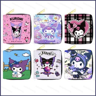 กระเป๋าสตางค์ หนัง PU ใบสั้น แต่งซิป พิมพ์ลายการ์ตูน Sanrio Kuromi น่ารัก สําหรับใส่บัตร เหรียญ บัตร นักเรียนหญิง