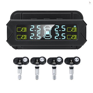 Tfreth ระบบตรวจสอบความดันลมยาง พลังงานแสงอาทิตย์ TPMS พร้อม 5 โหมดเตือนภัย หน้าจอ LCD แบ็คไลท์อัตโนมัติ 4 เซนเซอร์ 0-67 PSI