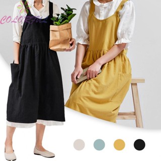 【COLORFUL】Linen Apron Adjustable Casual Apron Cotton Linen Art Apron Vast Application