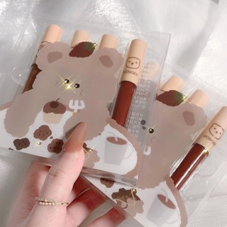 Stock# clear stock! VONGEE four-pack strawberry bear Lip Glaze Matte summer thin girl heart color lipstick 8jj