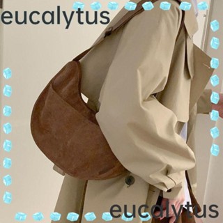 Eucalytus1 กระเป๋าสะพายไหล่ กระเป๋าถือ ผ้าลูกฟูก ผ้าแคนวาส สีพื้น สไตล์วินเทจ สําหรับนักเรียน