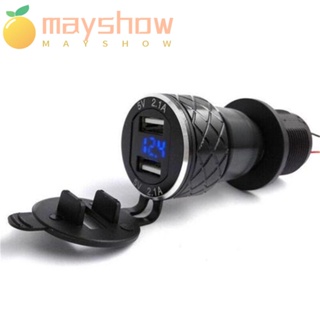 Mayshow ที่ชาร์จ USB คู่ กันฝุ่น สําหรับรถจักรยานยนต์ จอแสดงผล LED ซ็อกเก็ตชาร์จในรถยนต์