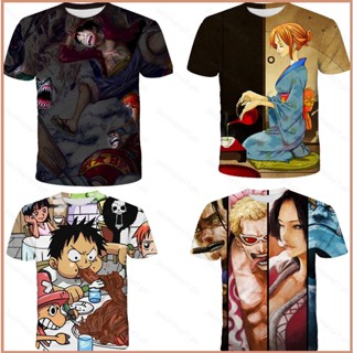 เสื้อยืดแขนสั้นลําลอง ทรงหลวม พิมพ์ลายอนิเมะ One Piece Luffy Nami 3 มิติ พลัสไซซ์ สําหรับทุกเพศ 23