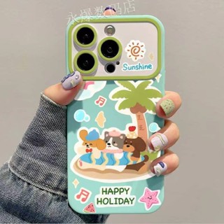 เคสโทรศัพท์มือถือนิ่ม ลายต้นมะพร้าว ลูกสุนัข สไตล์ใหม่ สําหรับ Iphone 13pro12 max11 7p U8ON 14pro