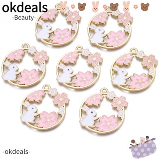 Okdeals จี้รูปกระต่าย ทรงกลม สีชมพู 25*27 มม. สําหรับสร้อยข้อมือ