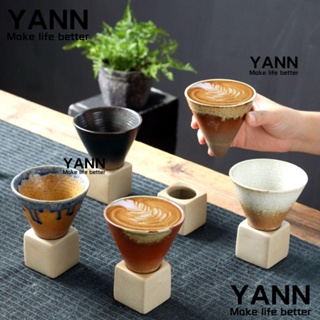 Yann1 ถ้วยกาแฟเซรามิค พร้อมฐานรอง รูปกรวย สไตล์เรโทร สําหรับบ้าน