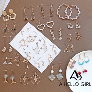 A HELLO GIRL เครื่องประดับ ต่างหู ทรงเรขาคณิต แบบเรียบง่าย แฟชั่นยอดนิยม สไตล์เกาหลี สําหรับผู้หญิง