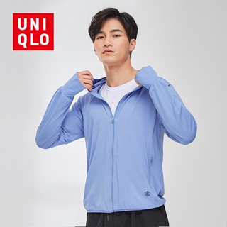 Uniqlo เสื้อแจ็กเก็ต ป้องกันแสงแดด UPF50 + คุณภาพสูง ป้องกันรังสียูวี ยืดหยุ่น สีน้ําเงินเข้ม สวมนิ้ว ระบายอากาศ ทรงหลวม สําหรับผู้ชาย เล่นกีฬา เสื้อกันลม