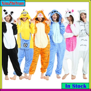 Kigurumi Stitch Tiger Totoro Pikachu Cow Onesies ชุดนอนจั๊มสูท ลายการ์ตูนสัตว์ สําหรับผู้หญิง และผู้ชาย