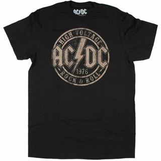 เสื้อยืดแขนสั้นAC DC Men &amp;#39;S High Voltage Rock &amp;amp; Roll 1975กราฟิกเสื้อยืดสีดำS-5XL