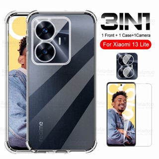 3in1 เคสกระจกนิรภัย ซิลิโคนใส กันกระแทก สําหรับ Realme C55 Realme C55 C 55 55C RealmeC55 6.72 นิ้ว