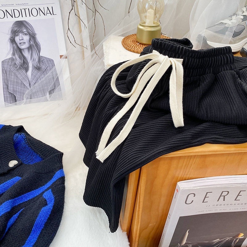 กางเกงขายาว ผ้าลูกฟูกร่อง ทรงทิ้งตัว ใส่สบาย พร้อมส่งในไทย #402 - รูปที่ 4