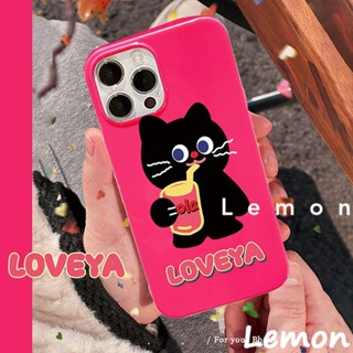 [Lemon] เคสโทรศัพท์มือถือนิ่ม ลายการ์ตูนแมวน่ารัก สีดําวาว สําหรับ Iphone 14pro 14promax 13 13pro 13promax 11 12 12pro 12promax XR XSMAX 7P 8P MINI