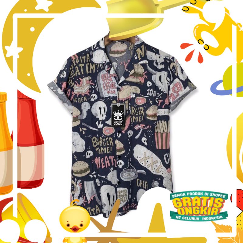 KEMEJA Mens Abstract Floral Retro Vintage Casual Hawaiian Exclusive Short Sleeve Shirt Distro/Trendy