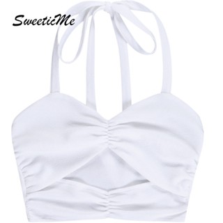 Sweeticme เสื้อกล้าม สายคล้องคอเซ็กซี่ สีพื้น แฟชั่นใหม่ สําหรับผู้หญิง 2023