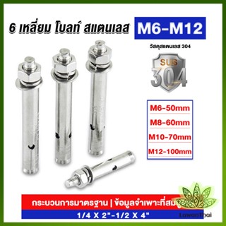 Lawan พุกสแตนเลส ขนาด 304 M6 M8 M10 M12 6 หัวเหลี่ยม  สแตนเลส Expansion Bolt