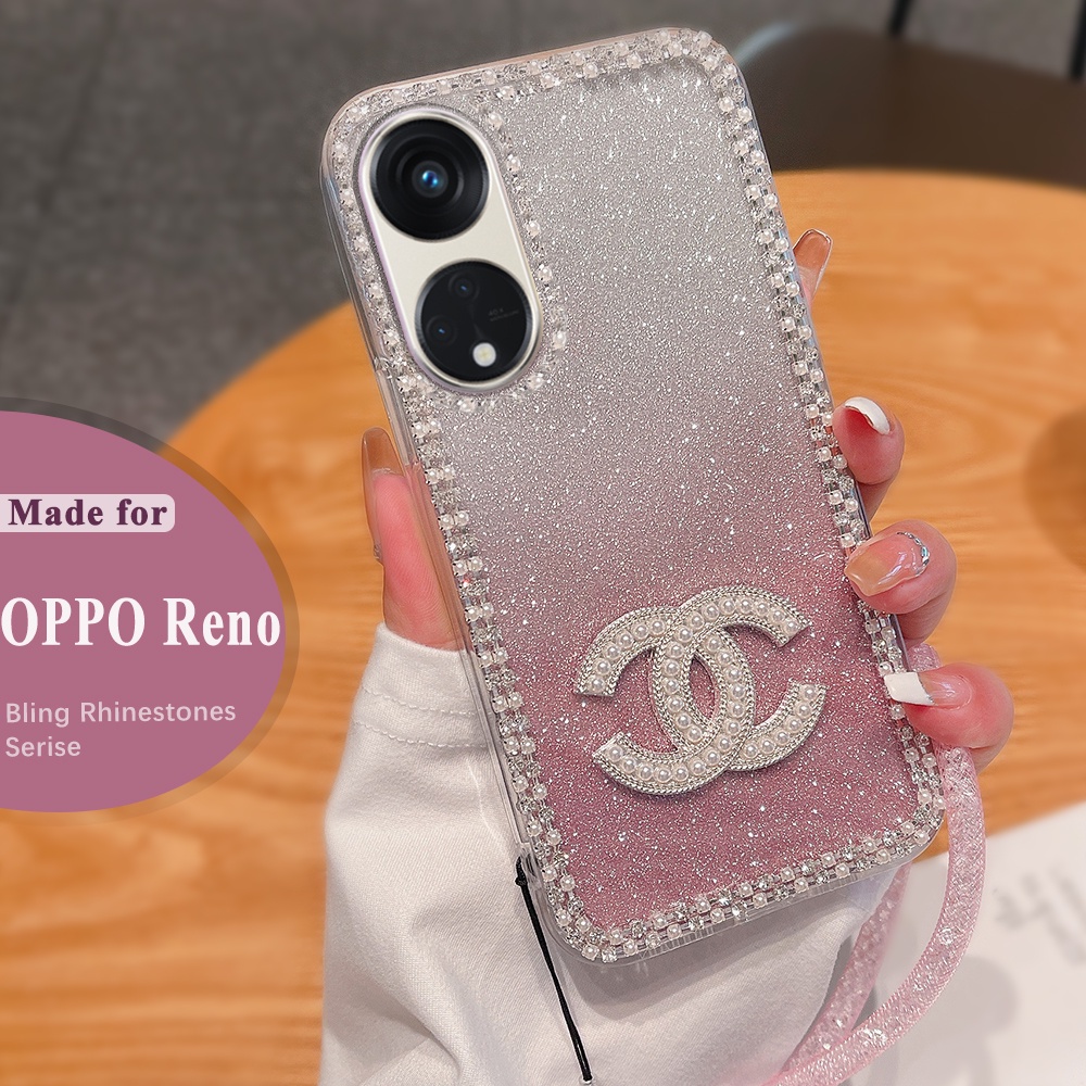 เคส case Oppo Reno 10 8T 5G 4G Reno 8 7 4G 5G Reno 7Z 8Z 5G Reno 8 Pro 5G Reno 6 5 5G 4G โทรศัพท์มือถือ แต่งกลิตเตอร์ พลอยเทียม ไล่โทนสี 3D สําหรับ