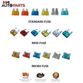 ฟิวส์มาตรฐาน ขนาดเล็ก ฟิวส์ไมโคร 12V 24V สําหรับรถยนต์ และรถบรรทุก ( 5A 10A 15A 20A 25A 30A )