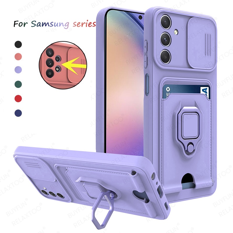 ช่องใส่การ์ดสําหรับ Samsung A56 A55 A54 A26 A16 A36 A06 5G 4G S24 Fe เลนส์กล้องป้องกันสไลด์หน้าต่างกันกระแทกเกราะกระเป๋ากรณี