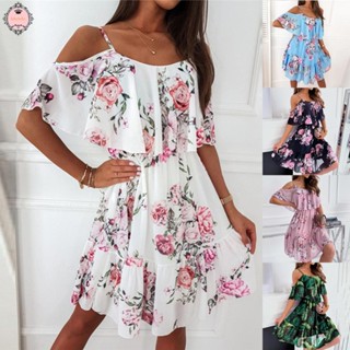 Women Off Shoulder Chiffon Print Dress Holiday Beach Party Strapless Dress