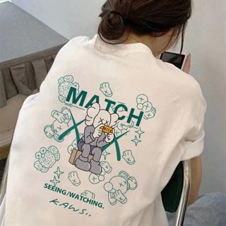 【ผ้าฝ้ายแท้】เสื้อยืดคอกลม แขนสั้น พิมพ์ลายการ์ตูน ทรงหลวม สวมใส่สบาย แฟชั่นฤดูร้อน สําหรับผู้หญิง และคู่รัก