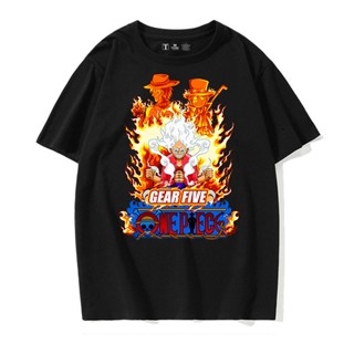 แนวโน้ม เสื้อยืดคอตตอน 100% ◊เสื้อยืด One Piece Ace และ Sun Nika พิมพ์ลายการ์ตูน คอตตอนซัมเมอร์แขนสั้น เป็นเสื้อยืดที่ร้