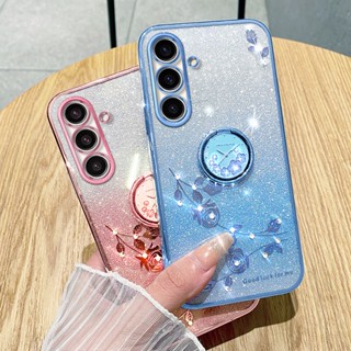 เคสโทรศัพท์มือถือ ยางนิ่ม ลายดอกไม้ ประดับเพชร วิบวับ สําหรับ Samsung A54 5G A34 A14 4G A04s A04