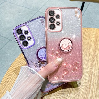 เคสโทรศัพท์มือถือ ยางนิ่ม ลายดอกไม้ ประดับเพชร วิบวับ สําหรับ Samsung A73 A53 A33 A23 5G A13 4G