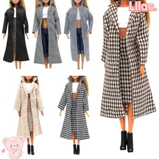 ❥LILAC✿ 1/6 Scale Doll Plaid Overcoat Brown Black Mini Parka Coat Toy Clothes Gift Dollhouse Winter Outfits Dress Up Game Role Play Dolls Accessories