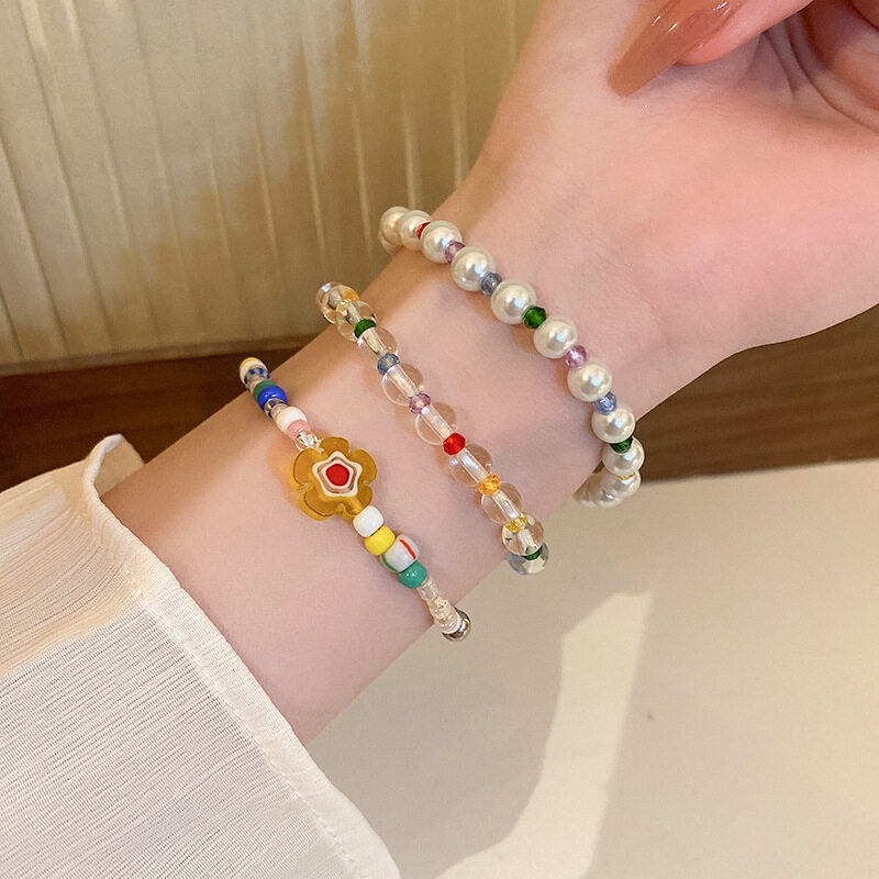 สร้อยข้อมือ ประดับลูกปัดอะคริลิค ลายดอกไม้ สีสันสดใส เหมาะกับของขวัญวันเกิด แฟชั่นฤดูร้อน สําหรับผู้หญิง และนักเรียน