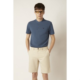 ESP เสื้อโปโลคอจีนลายเฟรนช์ชี่ ผู้ชาย สีน้ำเงิน | Stand Collar Frenchie Polo Shirt | 3697