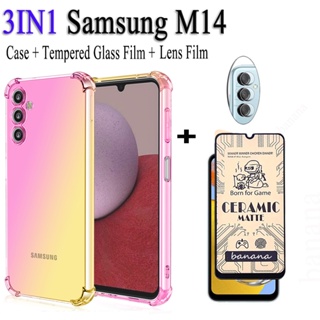 เคสโทรศัพท์มือถือ ฟิล์มกระจกนิรภัย ฟิล์มเลนส์ กันตกสี่มุม สําหรับ Samsung M14 M13 M12 A14 A34 A54