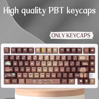 Lucky Bear Brown Keycaps Cherry Profile ปุ่มกดคีย์บอร์ดเล่นเกม ไล่โทนสีน้ําตาล รูปหมีนําโชค สําหรับ MX Switches Womier GK61 Anne Pro 2