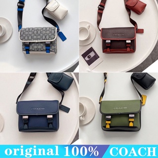 Coach c5325 League กระเป๋าสะพายไหล่ผู้ชาย/กระเป๋าสะพายข้างแบบมีฝาพับ/คลาสสิกลำลอง/กระเป๋าผู้ชายหนังวัว