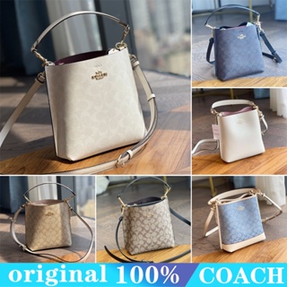 COACH CA177 CA582 mollie 22 กระเป๋าทรงจีบ/กระเป๋าสะพายหนังวัว/ความจุขนาดใหญ่/ซิปเดี่ยว/ช่องคู่